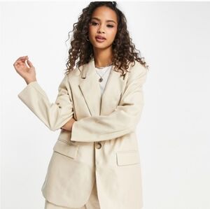Vero Moda Faux Leather Cream One Button Blazer. Size M